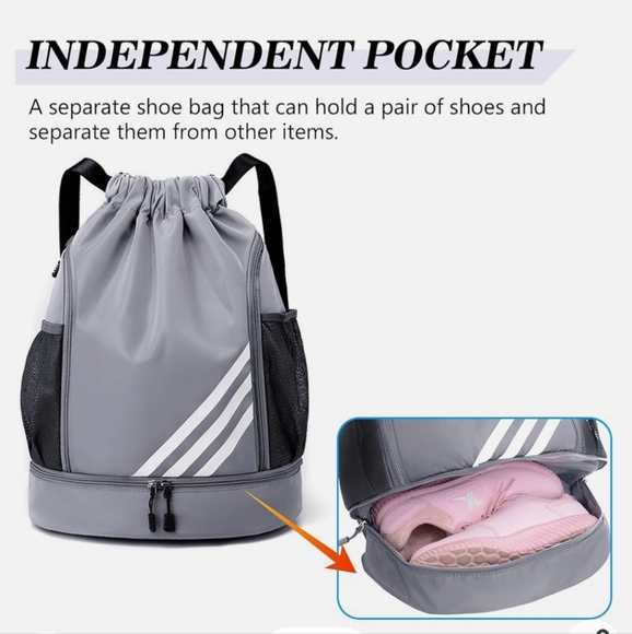 NWT (2) Sports Drawstring Backpacks 1 Navy Blue, 1 Gray - Picture 6 of 7